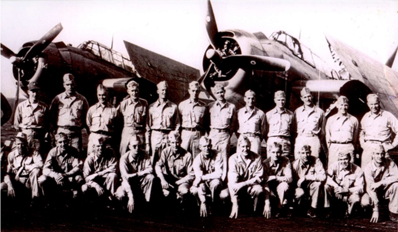 Torpedo Bomber Avenger Pilots on the deck of the Franklin a few weeks before the
Japanese hit. Photo courtesy of the National Archives.