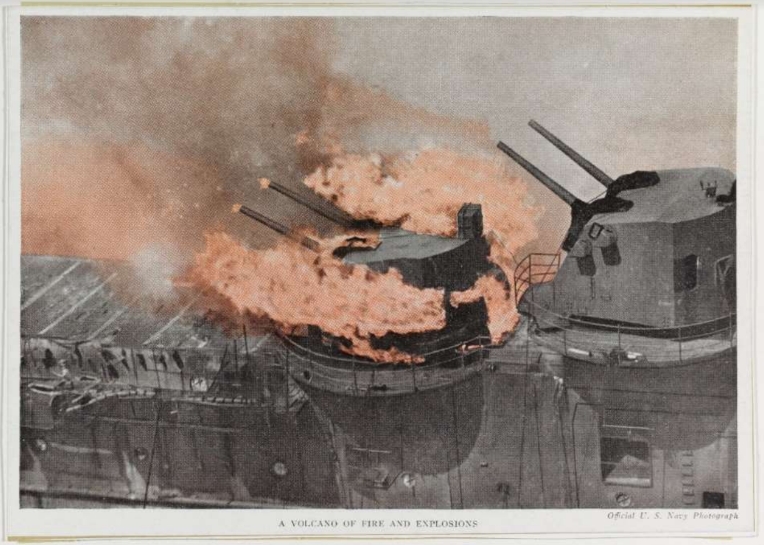 Burning after being bombed off Japan, 19 March 1945. Photo courtesy of National History and Heritage Command.